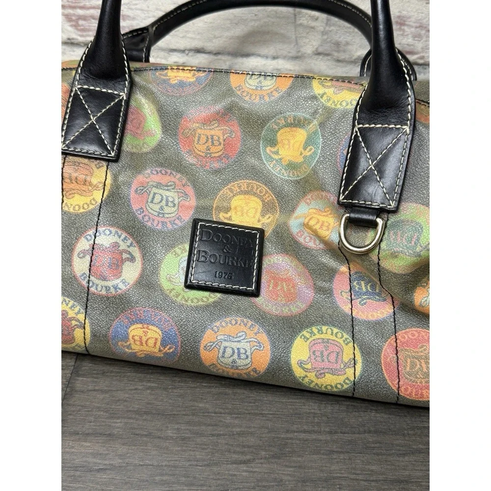 Dooney & Bourke Medallion Print Canvas Leather Large Satchel Purse Vintage AS IS
